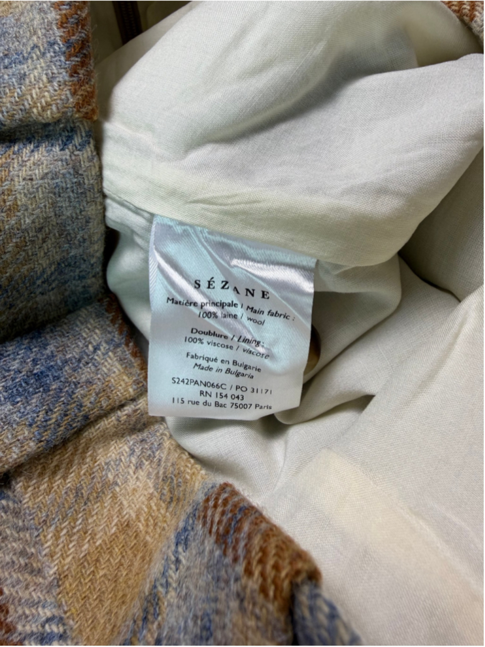 NWT Sezane Loulou Trouser in Tan Blue Plaid Check Wool Wide Leg Pants 36/6 - Picture 7 of 12